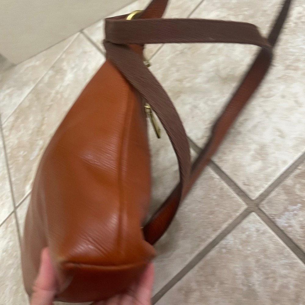 Fossil Crossbody Bag Cognac Pebbled Leather Brown Gold Tone travel brown - Picture 7 of 11